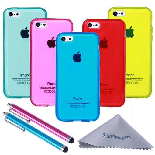 iPhone 5c Case, 5 Pack of Clear Jelly Color Soft TPU Gel Protective Case Covers (Blue, Aqua Blue, Hot Pink, Yellow, Red) for Apple iPhone 5c - Wisdompro