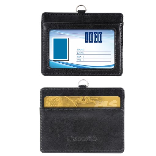 Double ID Holder w/ Velcro Closure & Key Ring - Faux Leather