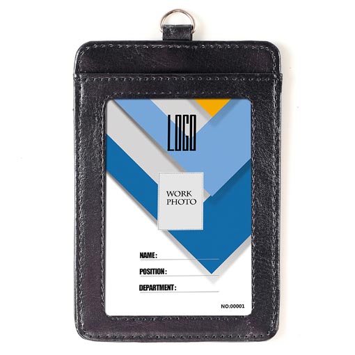 Badge Holder with Zip, Wisdompro Double Sided PU Leather ID Badge Card Holder Wallet Case with 5 Card Slots, 1 Side Zipper Pocket and 20 inch