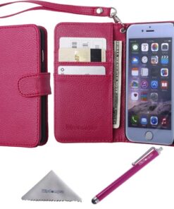 iPhone 6s Wallet iPhone 6 Case, Wisdompro® Premium PU Leather 2-in-1 Protective [Folio Flip Wallet] Case with Credit Card Holder/Slots and Lanyard for Apple 4.7" iPhone 6s/6 (Hot Pink) -