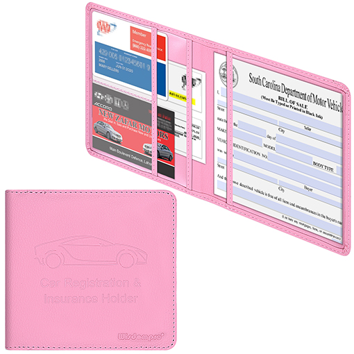 Wisdompro Small Car Registration and Insurance Documents Holder - Premium  PU Leather Vehicle Glove Box Paperwork Wallet Case Organizer for ID,  Driver's License, Key Contact Information Cards - Pink - Wisdompro